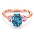 thumbnail image 3 of Gem Stone King 18K Rose Gold Plated Silver London Blue Topaz and Pink Lab Grown Diamond Engagement Ring for Women | 2.75 Cttw | Oval 9X7MM | Gemstone November Birthstone | Size 6, 3 of 6