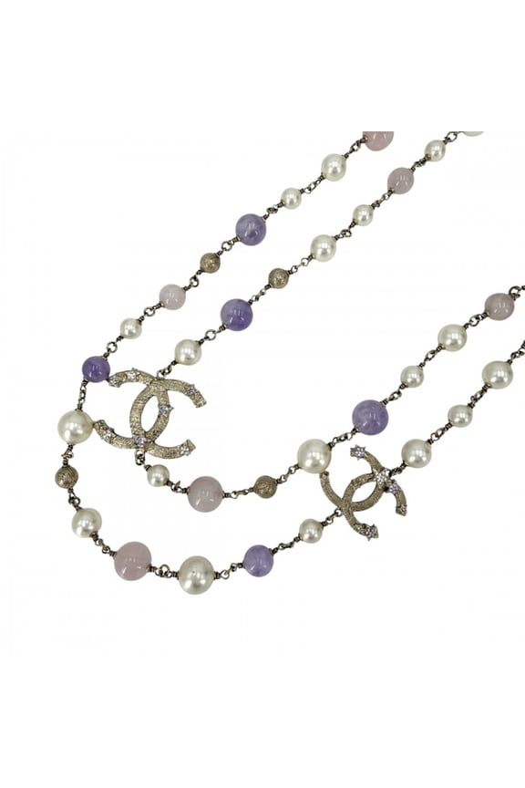 Pre-Owned Chanel Women's Star Coco Mark Long Necklace Accessory CHANEL GP Faux Pearl Rhinestone...