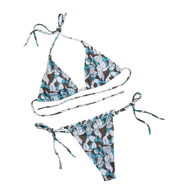 Women's Sexy Triangle Bikini Floral String Bikini Set Two Piece ...