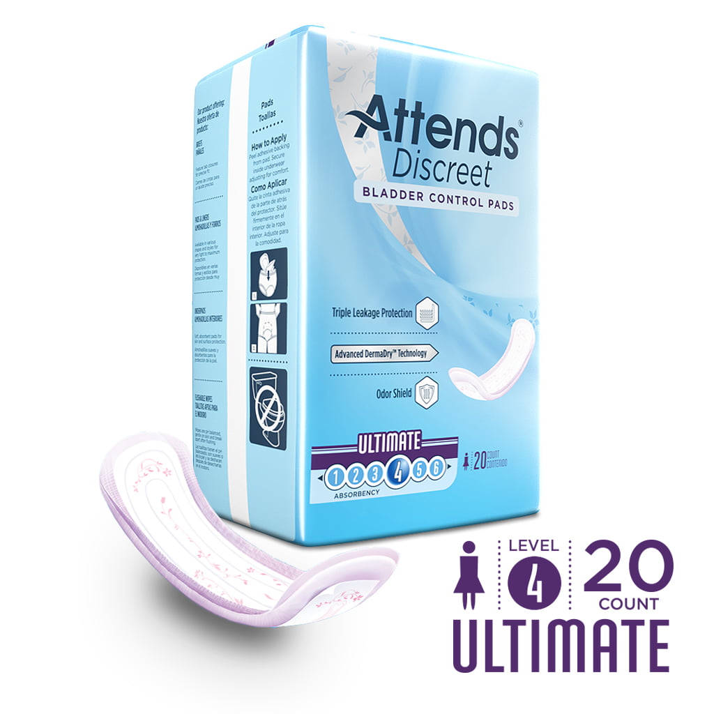 Get up victory Intermediate Attends Discreet Women's Ultimate Bladder Control Pads, 15" long, Adult  Incontinence Care with Advanced DermaDry™ Technology (20 Pads) - Walmart.com