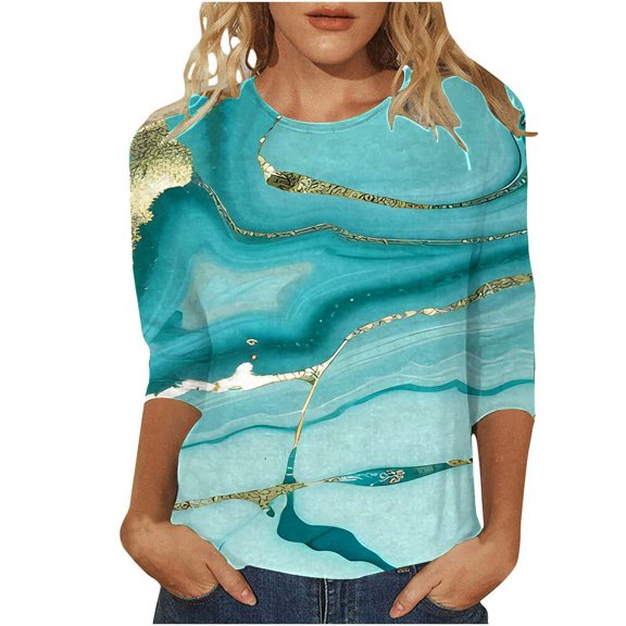 NJGRAE Women's Tops Women’S Color Block T-Shirts Women's Fashion Casual Gradual Change Pattern Sport Round Neck T Shirt Comfortable Casual Loose Point Sleeve T Shirt Tie Dye Summer T-Shirt Xxxl