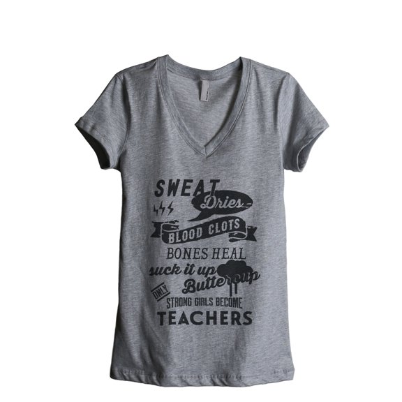 Thread Tank Strong Girls Teachers Women's Relaxed V-Neck T-Shirt Tee Heather Grey Small