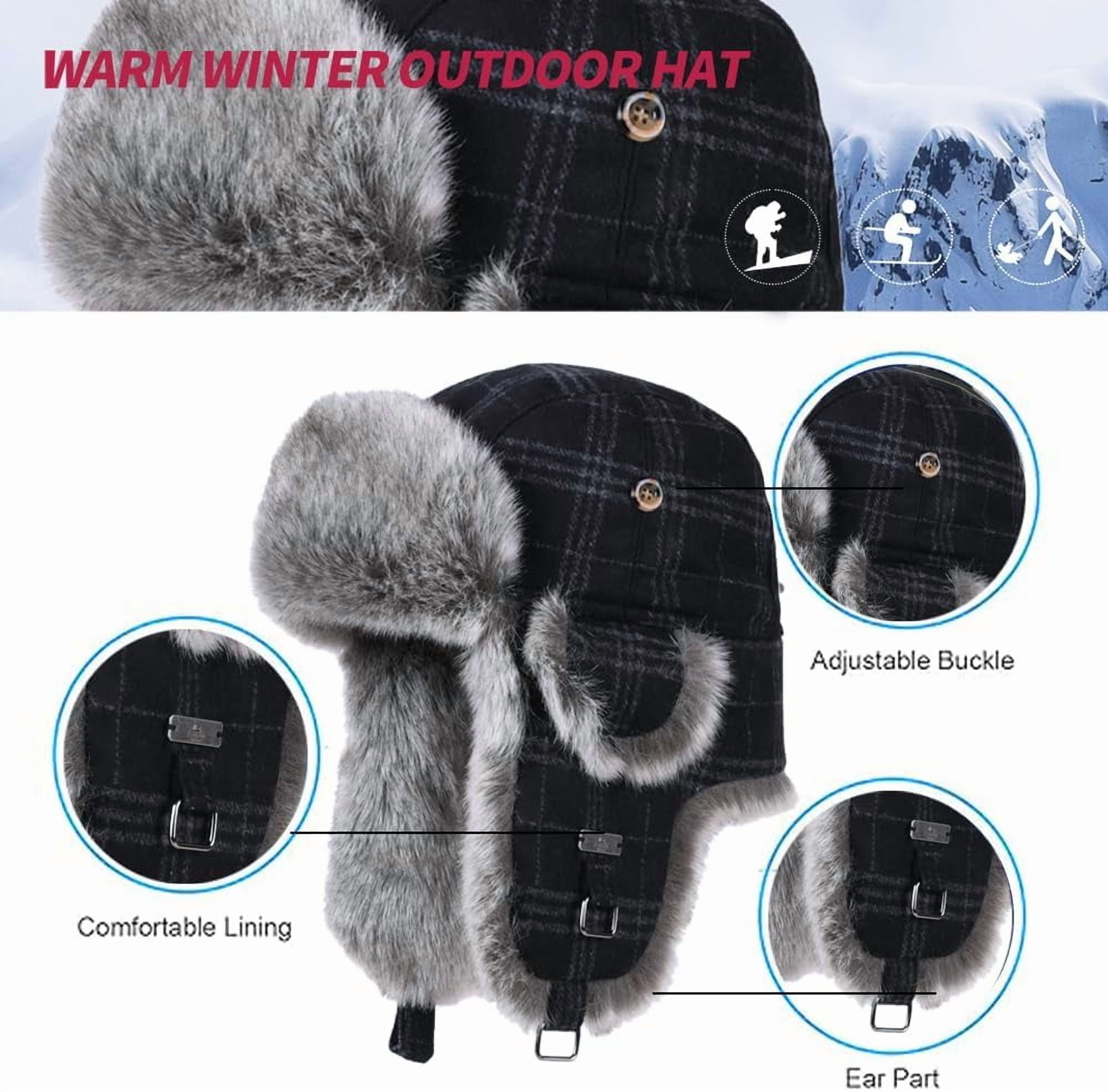 Fur Winter Trapper Hat,Wool Faux Fur Aviator Ski Trapper Trooper Pilot Snow Eskimo Hat with Ear Flaps for Men & Women