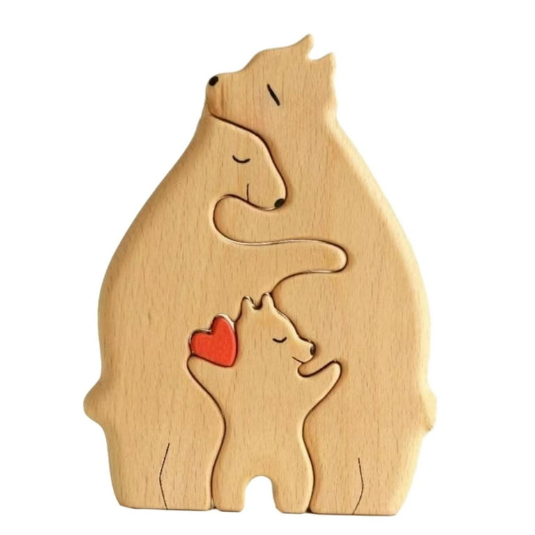 Bear Family Wooden Puzzle DIY Wooden Bear Jigsaw Sculptures for