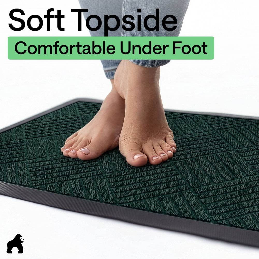 GORILLA GRIP Outside Doormat, WeatherMax Waterproof Indoor Outdoor Door Mat, 29x17 Green Diamond