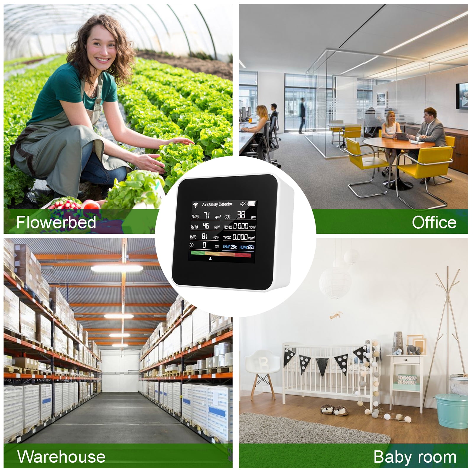 Air quality detector,Pm1.0 Pm10 And Pm2.5 Pm1.0 Quality - Pm10 2.8inch Tft Co Tvoc Air Quality Display Support App Tvoc Temperature Wifi App With Time 14-in-1 Indoor Tft In 1
