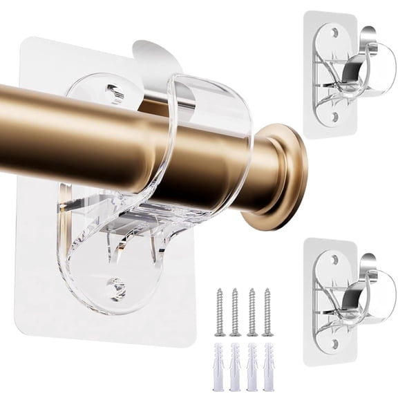 Adhesive Curtain Rod Holders, 2 Pack No Drilling Curtain Rod Brackets, Renter Friendly Curtain Hanger, Fits 0.5'' to 1.2'' Rods, Heavy Duty Curtain Rod Hooks for Apartment Bathroom Dorm Kitchen