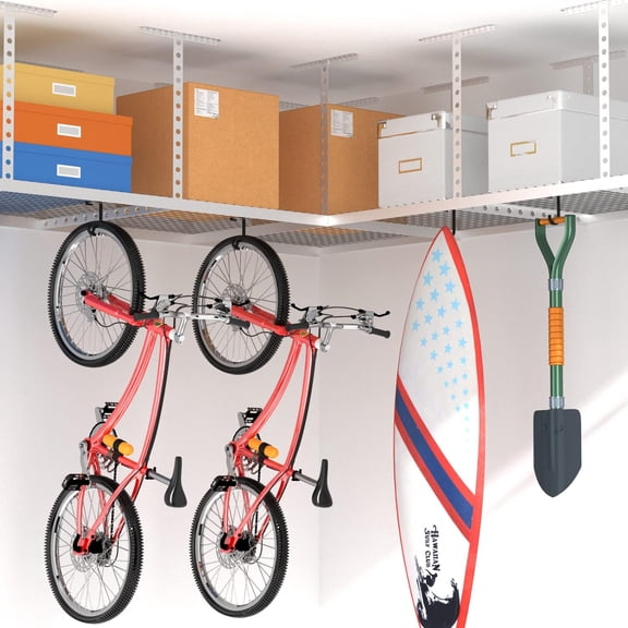 PYYAN-Thickened Bike Hooks for Garage Ceiling Rack: Heavy Duty Overhead Storage Rack Hook for Bicycle, Hold 50 lb, Safe Rack Bike Hanger, Metal, 4 Pack