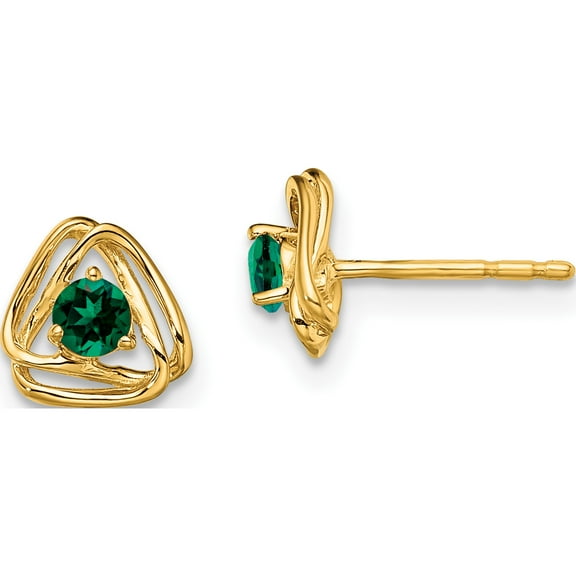14K Yellow Gold Created Emerald Post Earrings (Width 7.3) (Length 7.3) - Jbsp