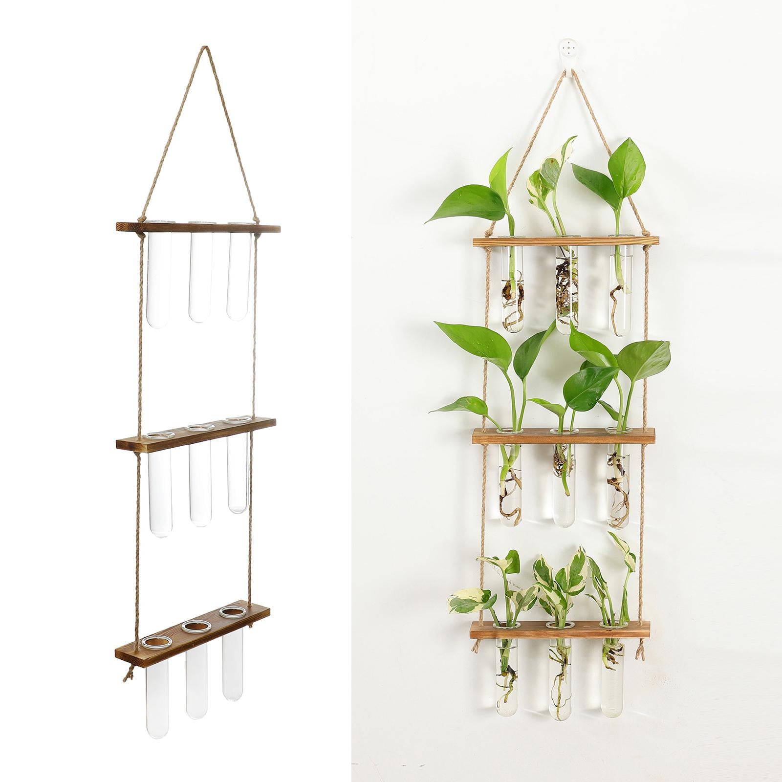Plant Vase Test Tube Vase Wood Wall Hanging Planter - Rustic Wood