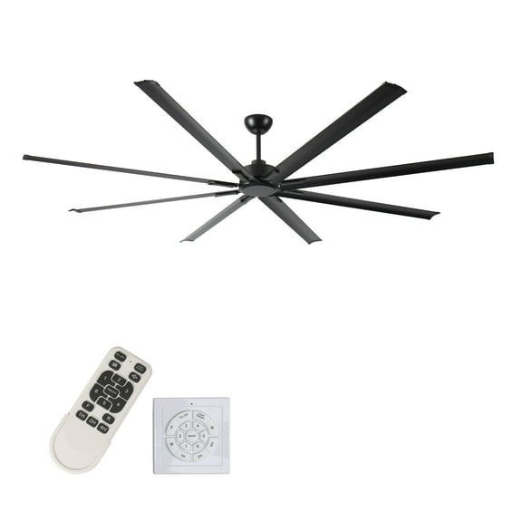 Eowynic 96 Inch Industrial Ceiling Fan without Light Remote Control, DC Motor, 6-Speed, Black