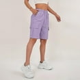 thumbnail image 4 of HKYNLAG Bermuda Cargo Shorts for Women Knee Length Elastic Waist Long Shorts Summer Baggy Waterproof Hiking Short with Pocket Light Purple XL, 4 of 7