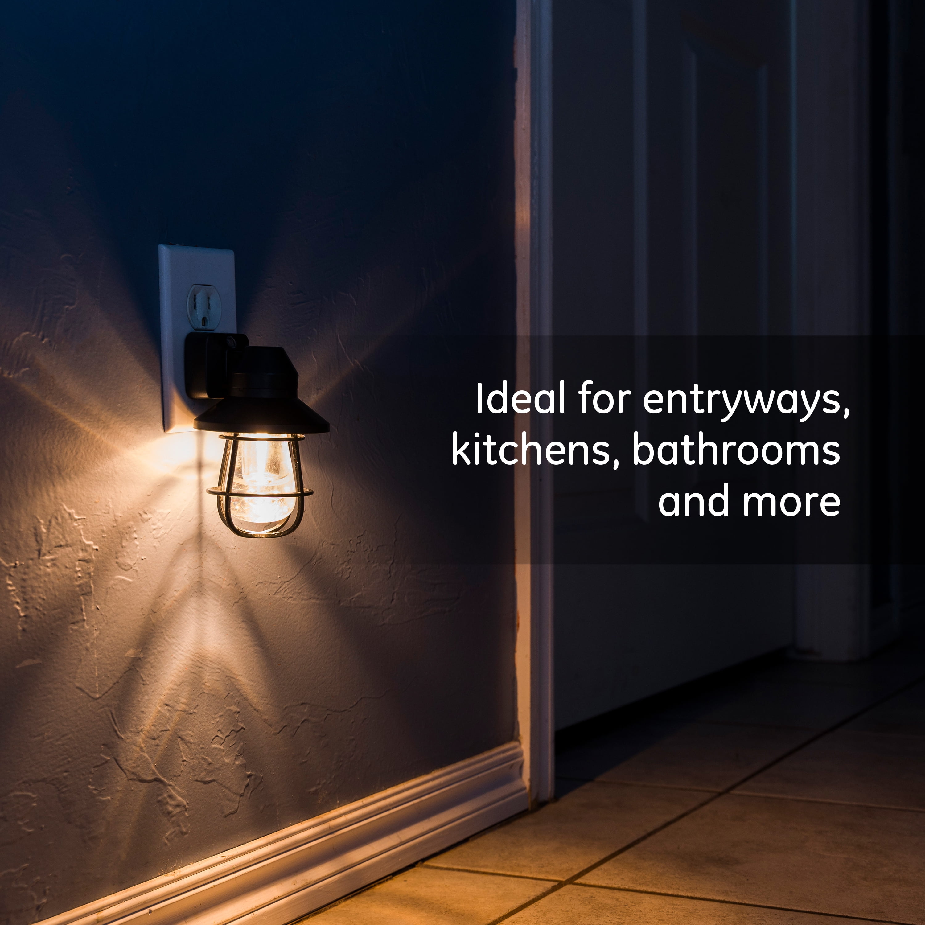 GE Vintage Night Light, LED, Plug In, Light Sensing, Black Cage, 2-Pack