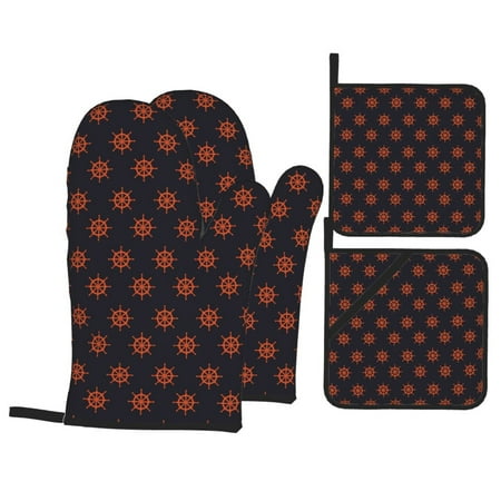 

Oven Mitts and Pot Holders 4 Piece Marine Pattern High Heat Slip Resistant Oven Mitt and Trivets Set Kitchen Oven Glove Pot Holders for Cooking Baking Grilling