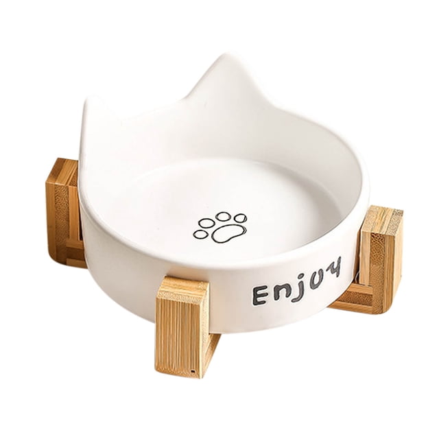 Fiudx Cuencos de Cerámica para Mascotas, Elegante Soporte de Madera Antideslizante, Juego de Cuencos Duraderos para Comida y Agua, Diseño Elevado para Comer Fácilmente, Ideal para El Hogar, La Cocina