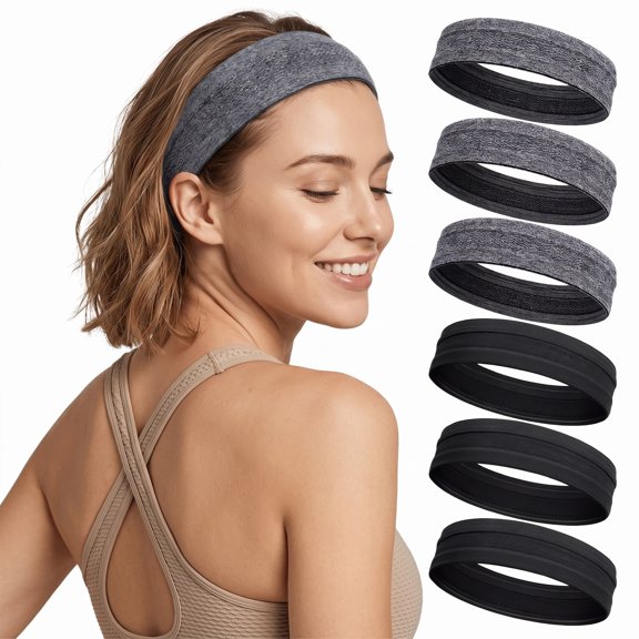 Sweat Bands Headbands for Women Non Slip, Workout Headband with Grip | Multi Pack Sports Sweatband, Moisture Wicking Athletic Hair Bands for Yoga