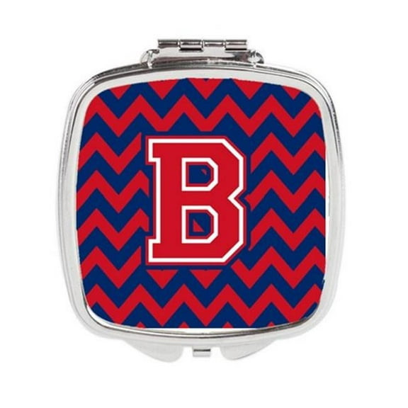 Carolines Treasures Letter B Chevron Yale Blue & Crimson Compact Mirror