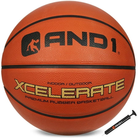 AND1 Xcelerate Rubber Basketball & Pump, Orange, 29.5"