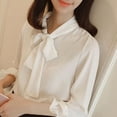thumbnail image 2 of Women's Long Sleeve Ruffled Work Shirt Chiffon Blouse Top,Basic Casual Plain Shirt Tunic Bowknot Collar Office Work Blouse Pullover Tops,Size2-16 White, 2 of 7