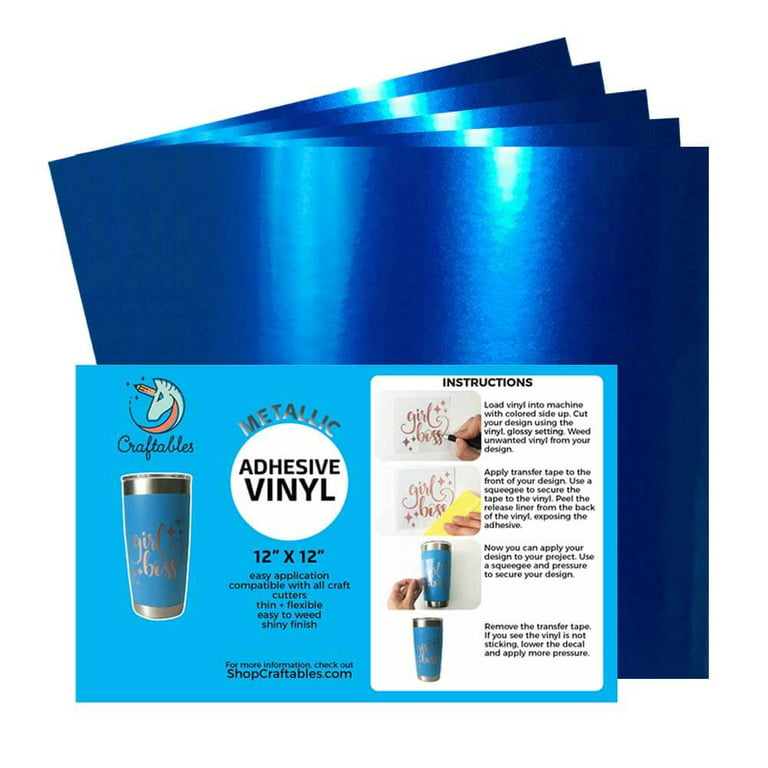 Craftables Dark Blue Metallic Craft Vinyl for Cricut and Silhouette, Cameo - Chrome Polish Finish Vinyl - (5) 12 x 12 Sheets