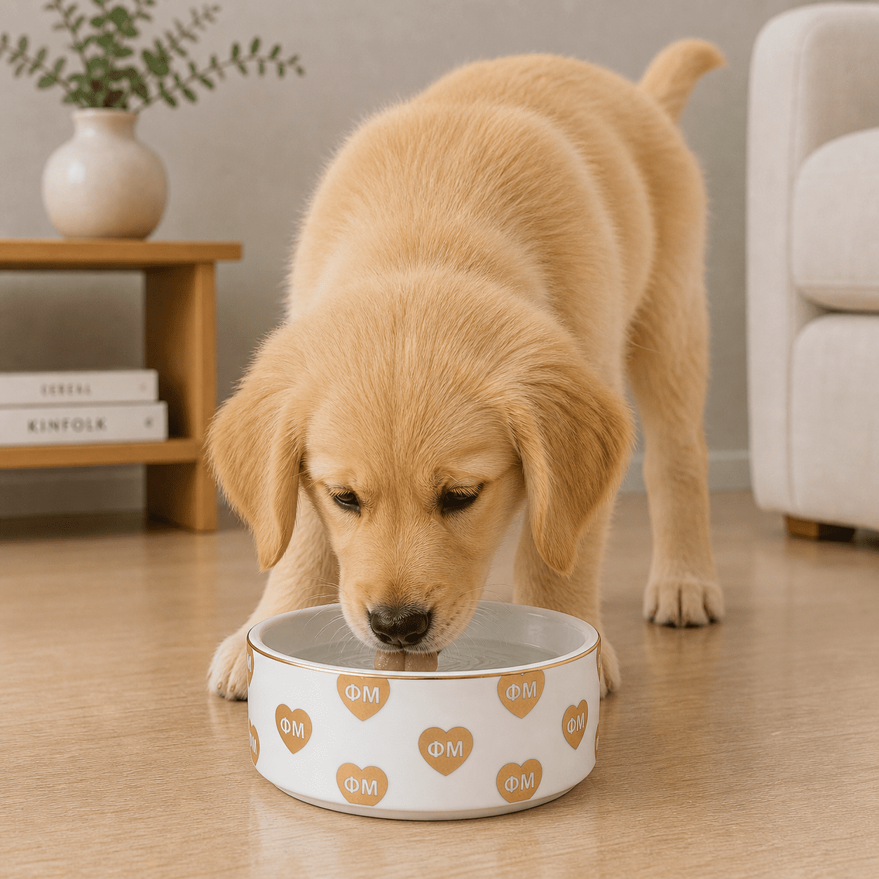 Sorority Shop Phi Mu Pet Bowl, 6" Ceramic Bowl for Dogs and Cats, Heart Design with Sorority Greek Letters, Use for Food or Water