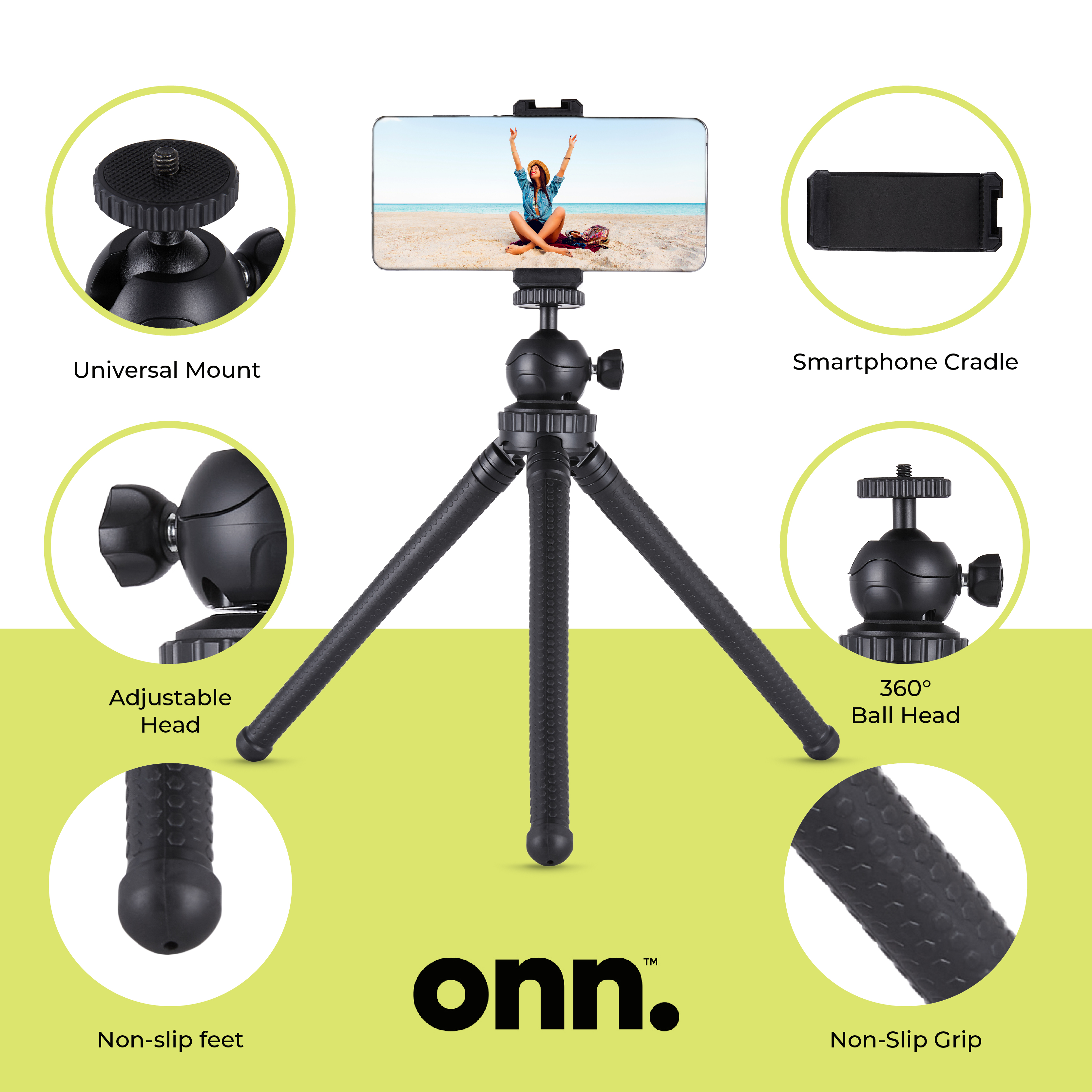 onn Focus 12" Flexible Mini Tripod with Smartphone Cradle photo 5