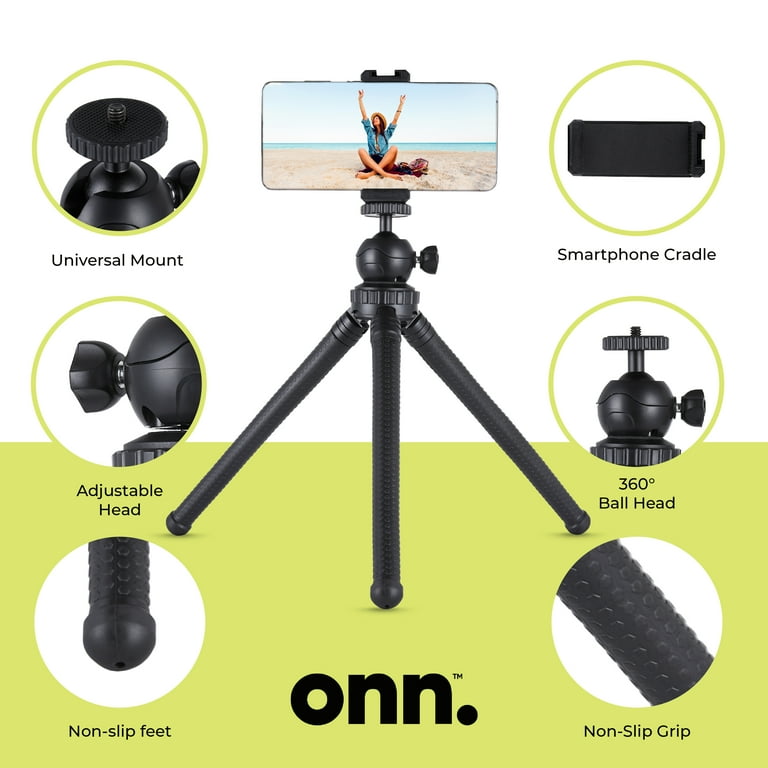 Onn+ Adjustable Mini Tripod Stand for Compact Cameras Smartphones