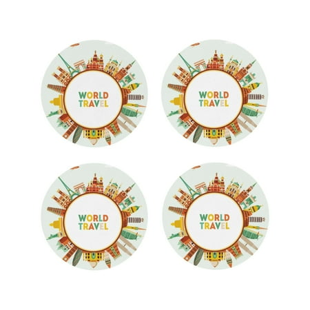 

Fuzoiu World Travel3 Print Leather Coasters Set Drink Coasters Set of 4 for Tabletop Protection Durable PVC Coasters Home Décor and Housewarming Gift-Round Shape