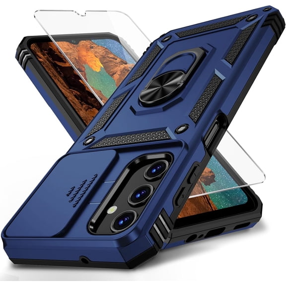 for Samsung Galaxy A25 5G Case with Camera Lens Cover, HD Screen Protector, 10 FT Military Grade Drop Protection, Magnetic Ring Holder Kickstand Protective Phone Case for Galaxy A25 5G ,Navy Blue