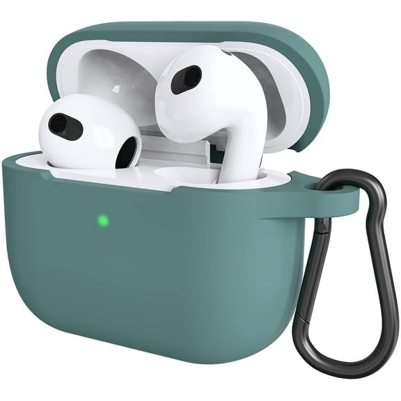AirPods 3 Case, Protective Skin Cover with Keychain [Visible Front LED] Shockproof Soft Slim Cases Accessories for AirPods 2021 3rd Generation Charging Case [2021 Release]-Pine Green