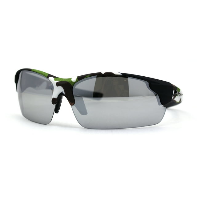 Mens Xloop Hunters Camo Half Rim Plastic Sunglasses Brown Green Silver Mirror