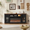 thumbnail image 6 of 70" Fireplace TV Stand for TV up to 80", Entertainment Center with 36.5" Electric Fireplace Media Console Table for Living Room with Glass Shelves, Black, 6 of 8