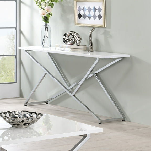 Cano Metal Rectangle Console Table, Chrome and White