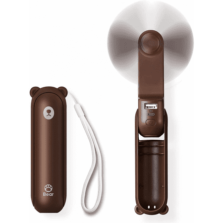 

Handheld Mini Fan Portable USB Rechargeable Small Pocket Fan Battery Operated Fan [14-21 Working Hours] with Power Bank ，Travel Outdoor-----Brown
