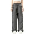 thumbnail image 2 of Multiple Pockets Cargo Pants for Women, High Waisted Pull Rope Breathable Workout Trousers, Solid Color Full Length Lounge Pants for Hiking Travel And Commuting, Practical Gifts for Women, 2 of 7