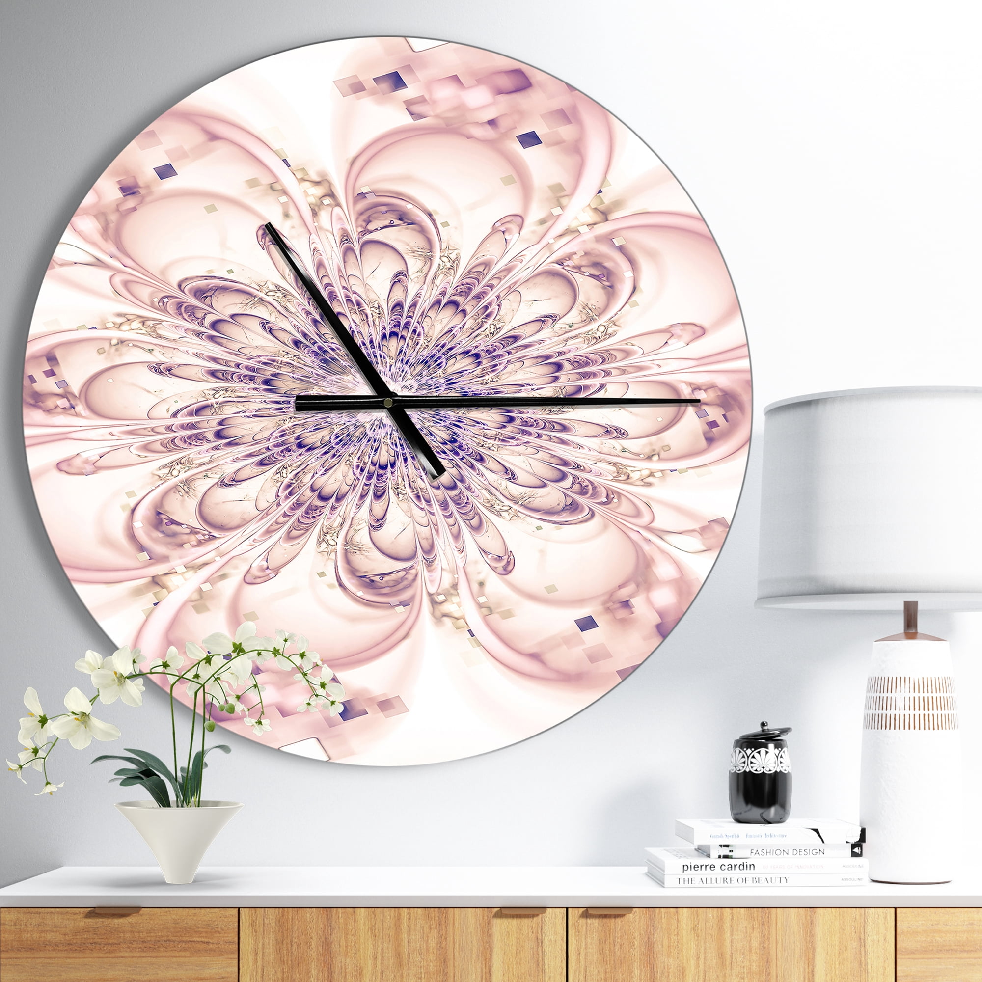 Designart 'Full Bloom Fractal Flower in Pink ' Modern wall clock