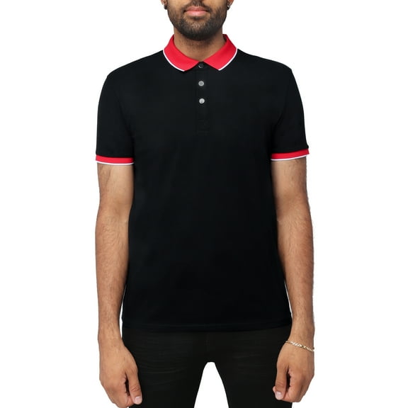 X RAY Men's Slim Athletic Fit Short Sleeve Performance Stretch Cotton Polo Shirt, Black/Red/White, 3X-Large