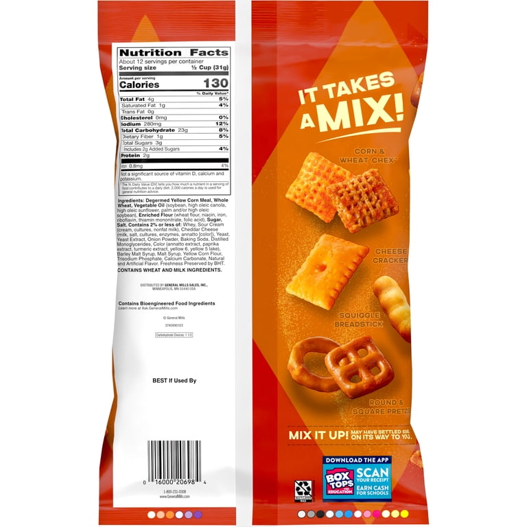4 pack) Chex Mix Cheddar Snack Mix, Savory Snack Bag, Family Size