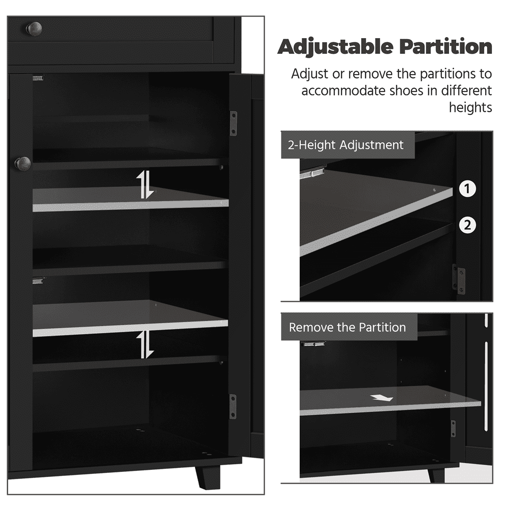 Alden Design 4 Tier Wooden Shoe Storage Cabinet with 1 Drawer for Entryway, Black