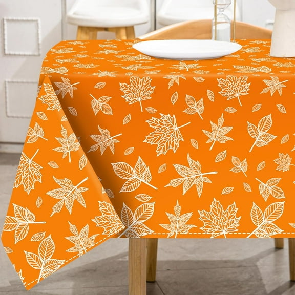 Fall Tablecloth 60x102 Inch Rectangle Orange Maple Leaves Table Cover Waterproof Autumn Leaf Table Cloth for Thanksgiving Harvest Farmhouse Picnic Dining Table