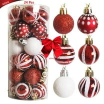 Qocolhg 24 Pcs Shatterproof Christmas Ball Ornaments Set, Glittering Plastic Hanging Decorations Elf Balls Swirl Candy Cane Peppermint Red and Green Christmas Tree Pendants for Xmas Tree Decoration