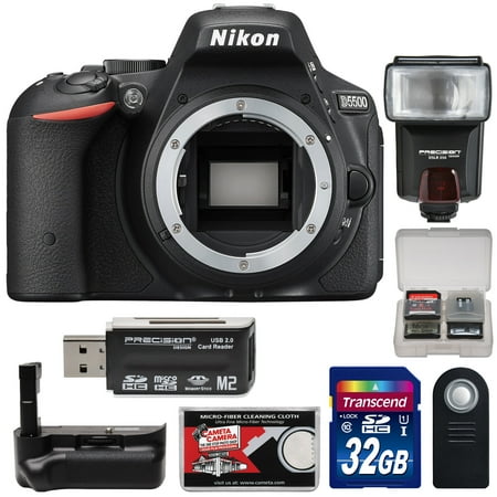 Nikon D5500 Wi-Fi Digital SLR Camera Body (Black) - Factory Refurbished with 32GB Card + Battery Grip + Flash + Reader + Kit