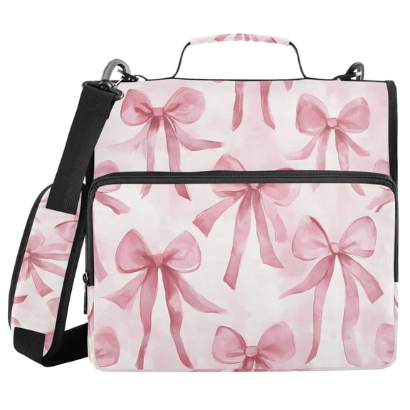 3 Ring Zipper Binder with Shoulder Strap Waterproof Trapper Keeper 2 Inch D-Ring 500 Sheets Capacity Watercolor Pink Bow