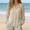 Beige, variant on Women's Solid Vertical Crinkle Linen Look Gathered Neck Blouse, Long Sleeve Raglan Elastic Cuff Semi Sheer Sun Protection Casual Shirt With Side Pockets