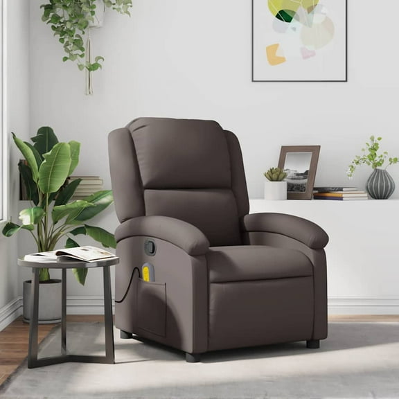 vidaXL Massage Recliner Chair with 6-Point Vibration Massage, Adjustable, Dark Brown Real Leather
