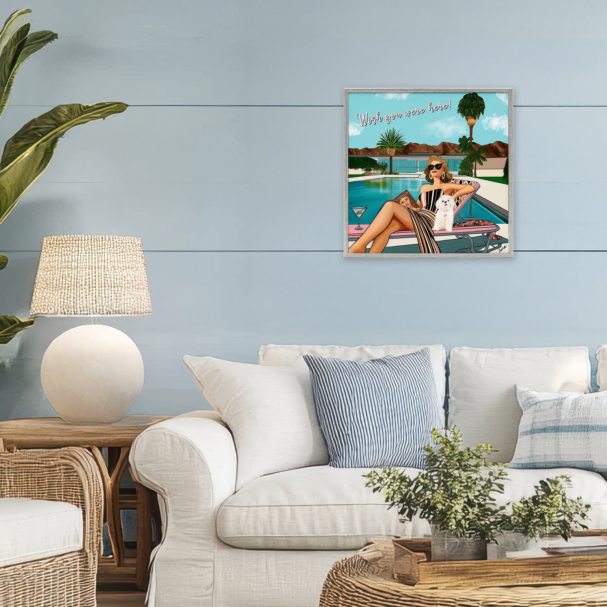 Stupell Industries Wish You Were Here Palm Springs Gray Framed Giclee Art, design by Tara Boone