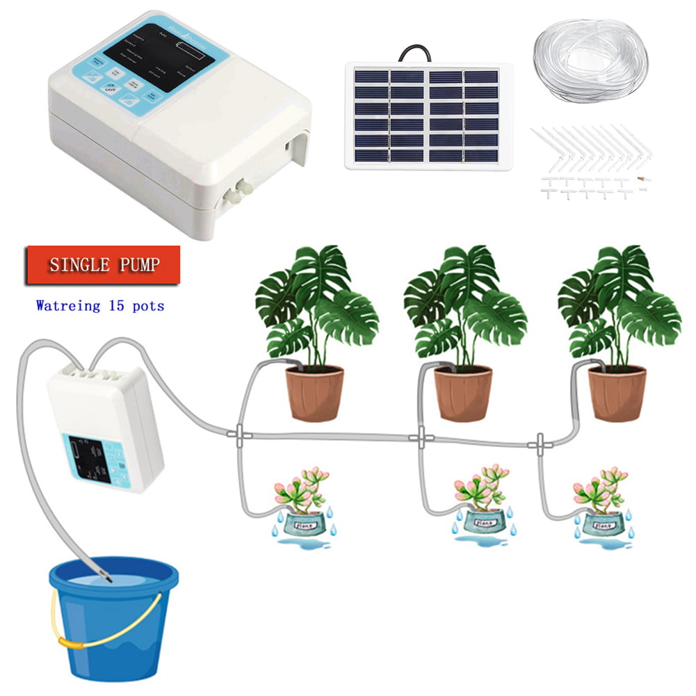Solar Timer Automatic Drip Irrigation Kit Self Watering System Home Garden Plant 