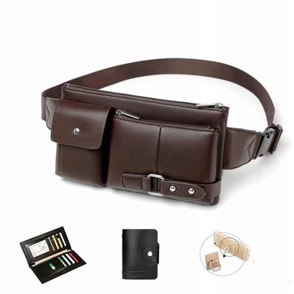 Raindrops Sports Waist Bag for Men, PU Brown Shoulder Bag, Lightweight and , Perfect for Amusement Park and Outdoor Activities
