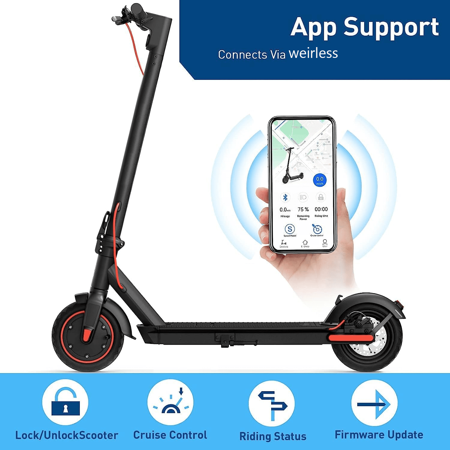 Detachable Battery Electric Scooter with 9" Pneumatic Tires 350W 22 Miles Range Foldable Escooter for Adult