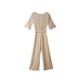 thumbnail image 6 of Liacowi Women Casual Loose Solid Short Sleeve Wrap Belted Wide Leg Pant Romper Jumpsuits Crewneck Long Pants Back Keyhole Overall Romper Playsuit, 6 of 8